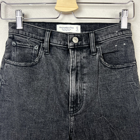 Abercrombie & Fitch The Crop Wide Leg Ultra High Rise Faded Black Size 27 / 4R - Picture 2 of 11